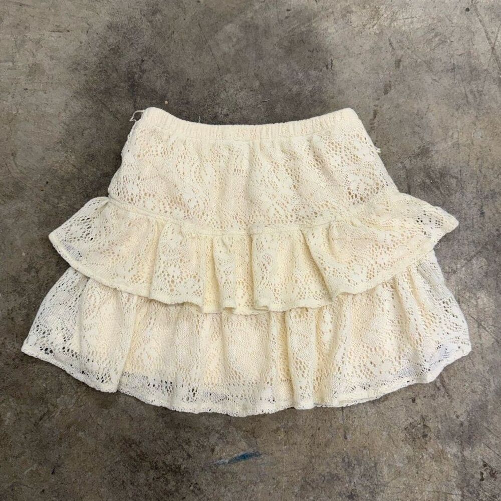 Vintage Rachael & Chloe Tiered Crochet Lace Ruffle Mini Skirt Girls 10 XXS XS